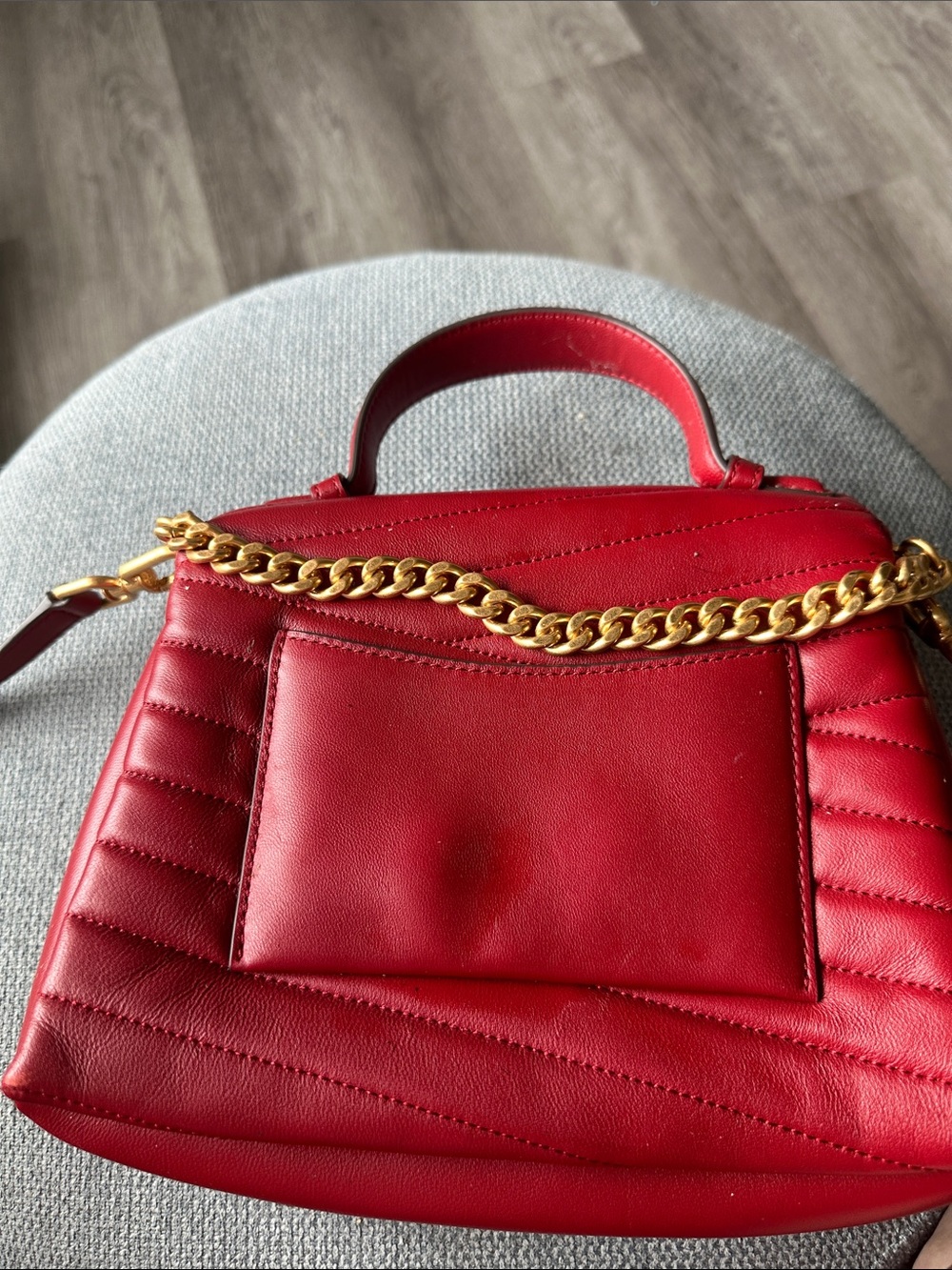 Tory Burch Red Quilted Leather Top-Handle Satchel with Gold Logo Accent - Picture 5 of 8